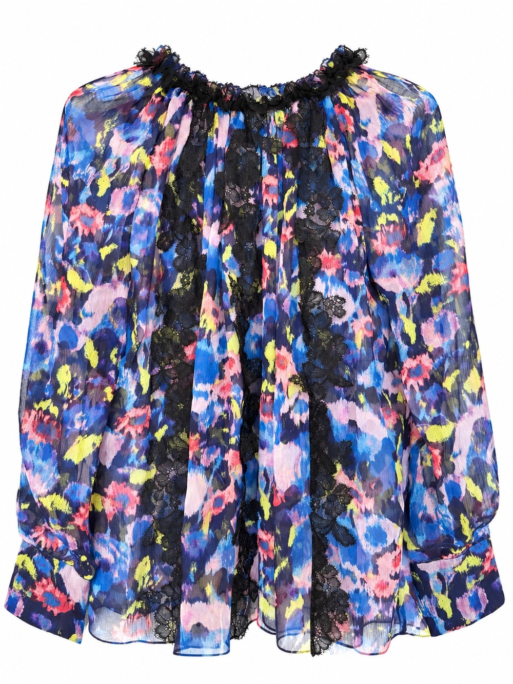 Jason Wu Collection Floral Lace Blouse Black Sash Tie Size M
